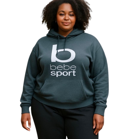 Bebe Sport Gray Fleece Hoodie with Pink camoflage Print Logo NWT Sz 3x - Picture 1 of 9